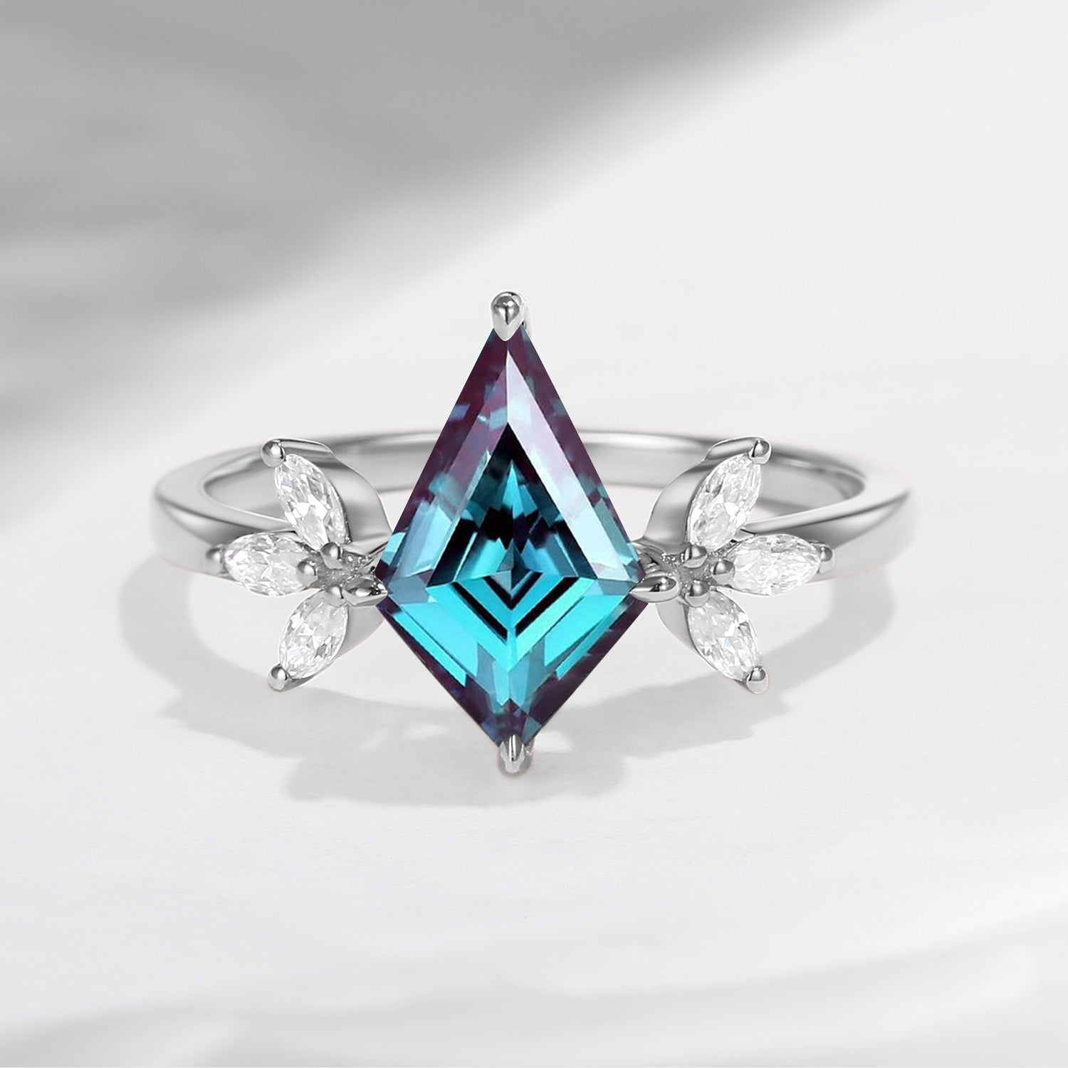 Unique Kite Shaped Lab Alexandrite Butterfly Engagement Ring