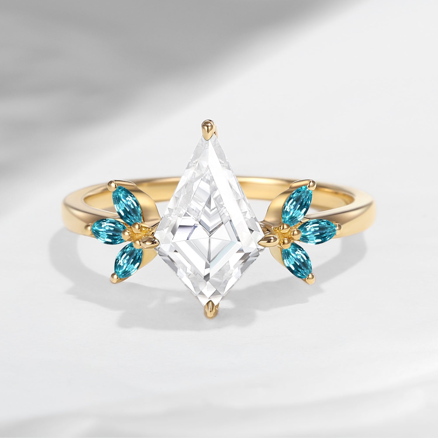 Unique Kite Shaped Moissanite & Lab Paraiba Butterfly Engagement Ring