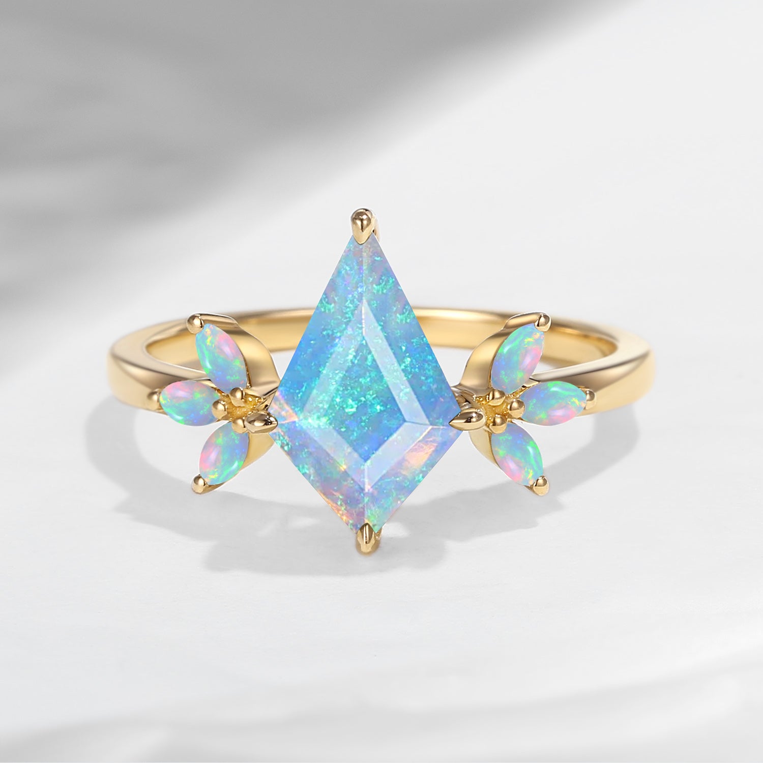 Unique Kite Shaped Natural Opal Butterfly Engagement Ring