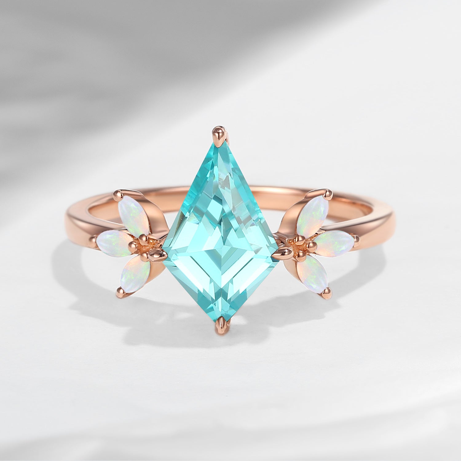 Kite Shaped Lab Paraiba & Opal Butterfly Cluster Engagement Ring