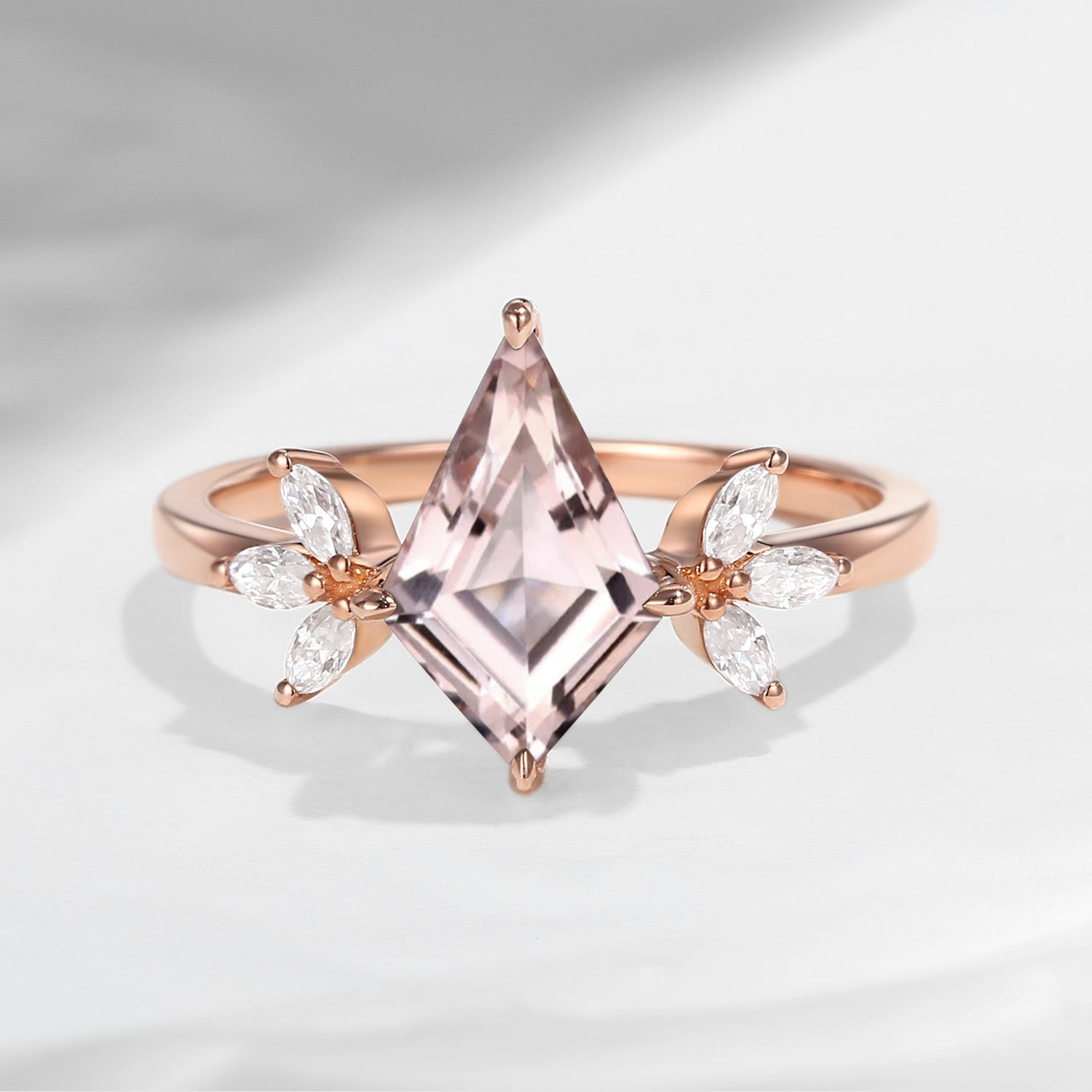 Unique Kite Cut Morganite Butterfly Engagement Ring