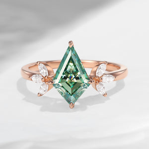 Unique Kite Shaped Green Moissanite Butterfly Engagement Ring