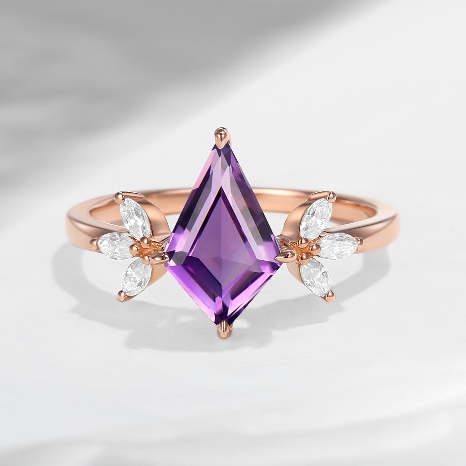 Unique Kite Shaped Natural Amethyst Butterfly Engagement Ring