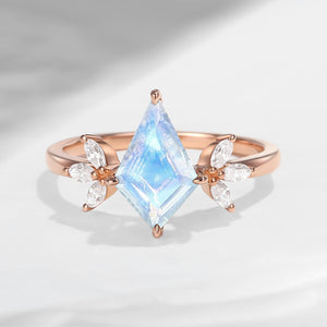 Kite Shaped Moonstone Butterfly Cluster Engagement Ring