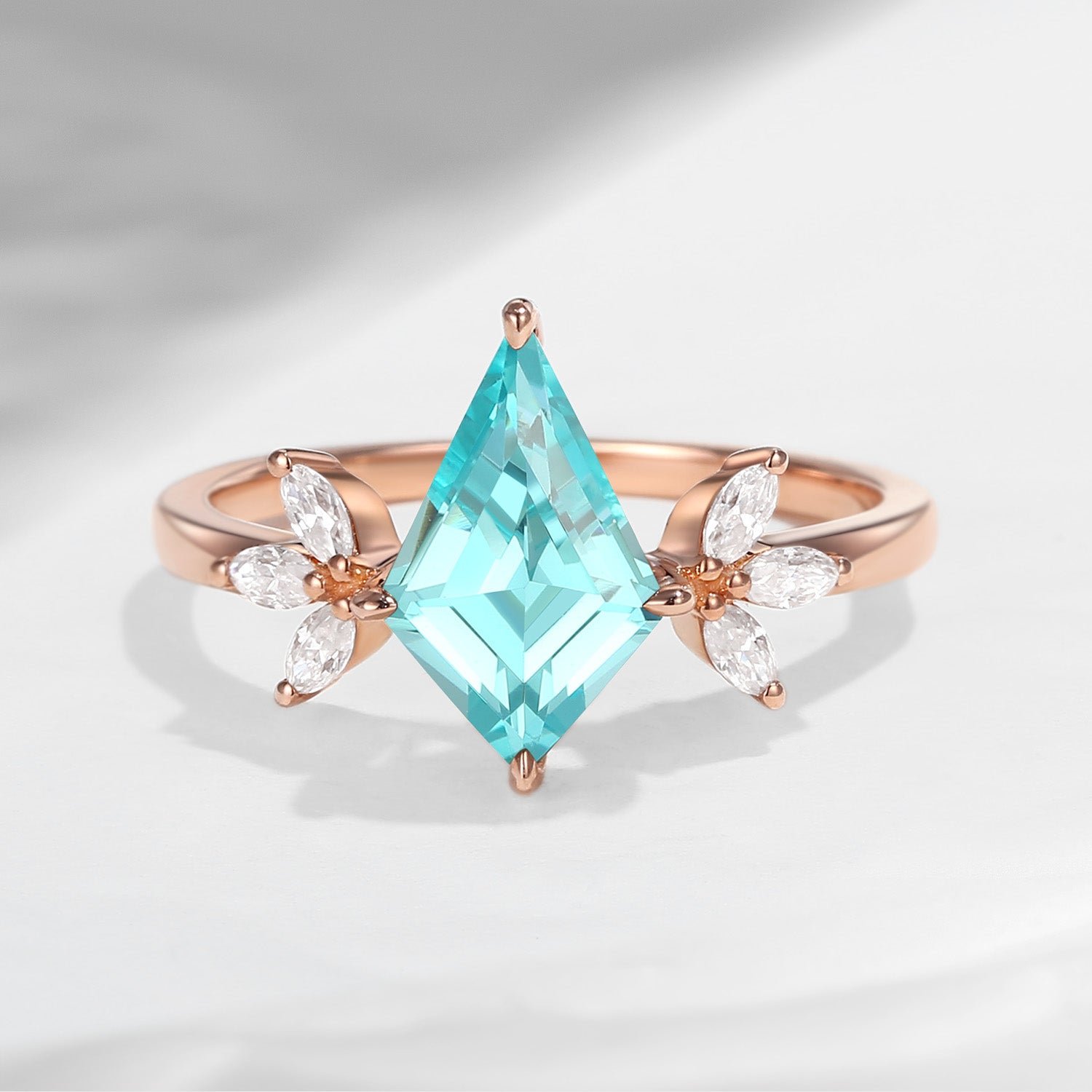 Kite Shaped Lab Paraiba Butterfly Cluster Engagement Ring