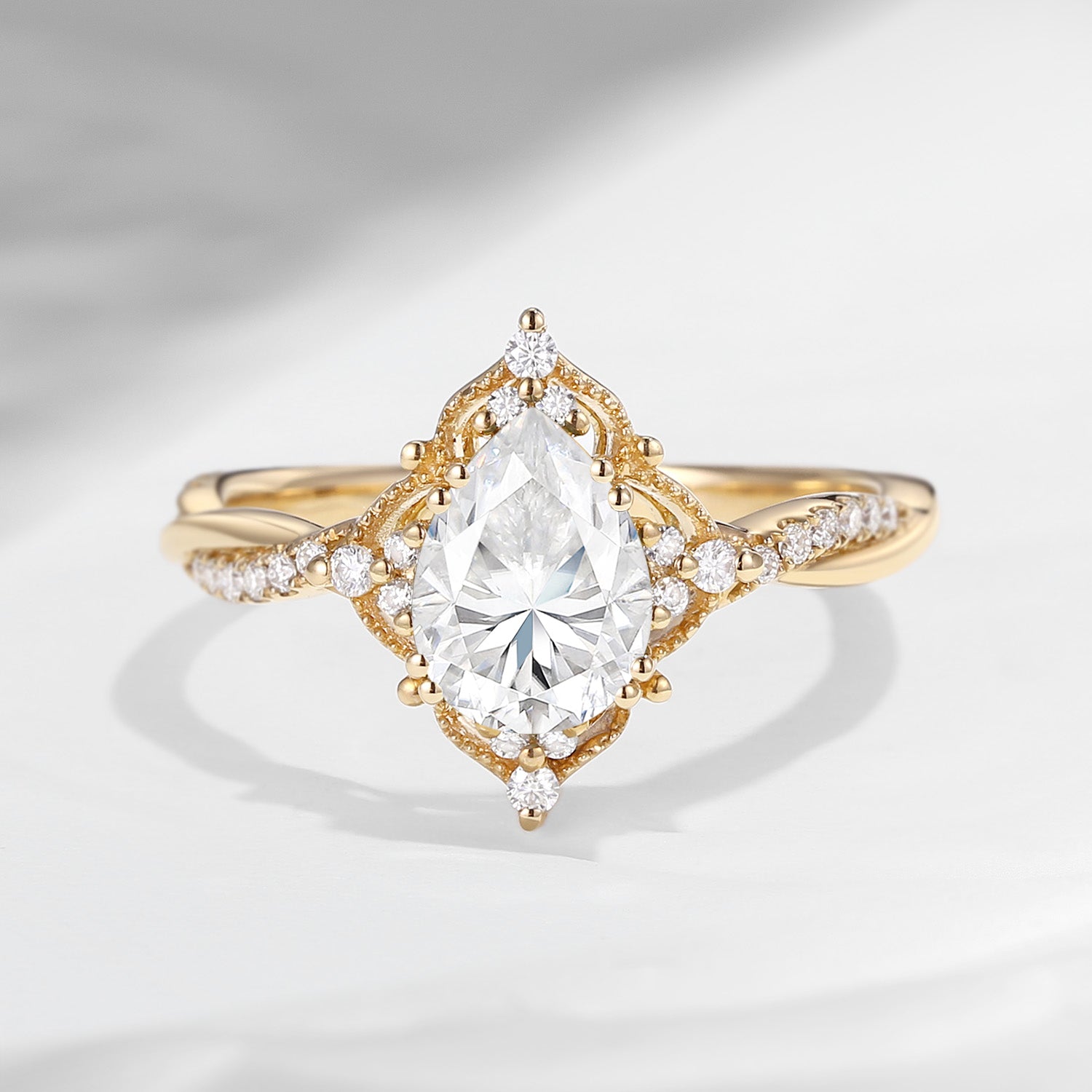 Vintage Style Pear Cut Moissanite Infinity Engagement Ring