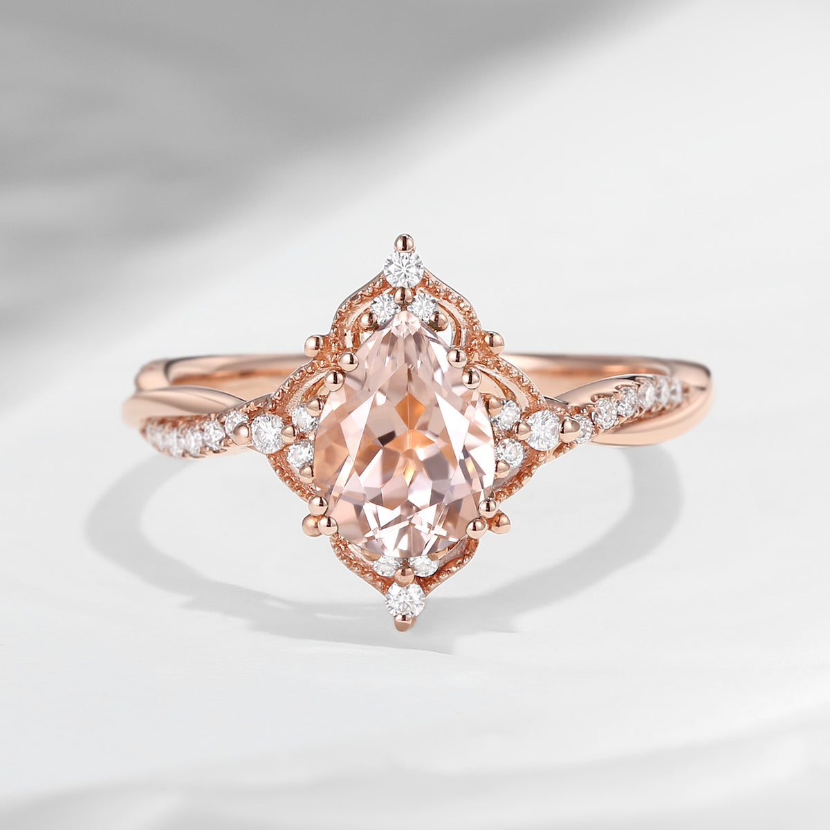Vintage Style Pear Cut Natural Morganite Infinity Engagement Ring ...