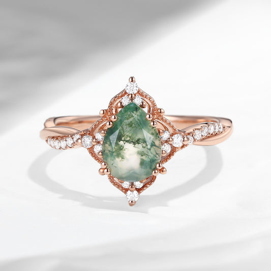 Vintage Style Moss Agate Infinity Engagement Ring