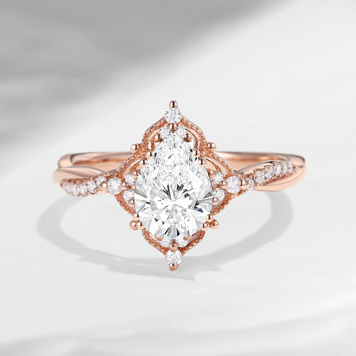 Vintage Style - IGI Certificated Pear Lab Diamond Infinity Twisted Engagement Ring