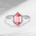 Vintage Long Hexagon Lab Pink Sapphire Engagement Ring