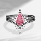'Coffin Kite' - Fantasy Carved Coffin Natural Pink Tourmaline Cluster Star Engagement Ring Set