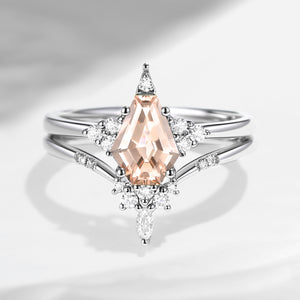 Coffin Morganite Cluster Engagement Star Ring Set 2pcs - Coffin Kite