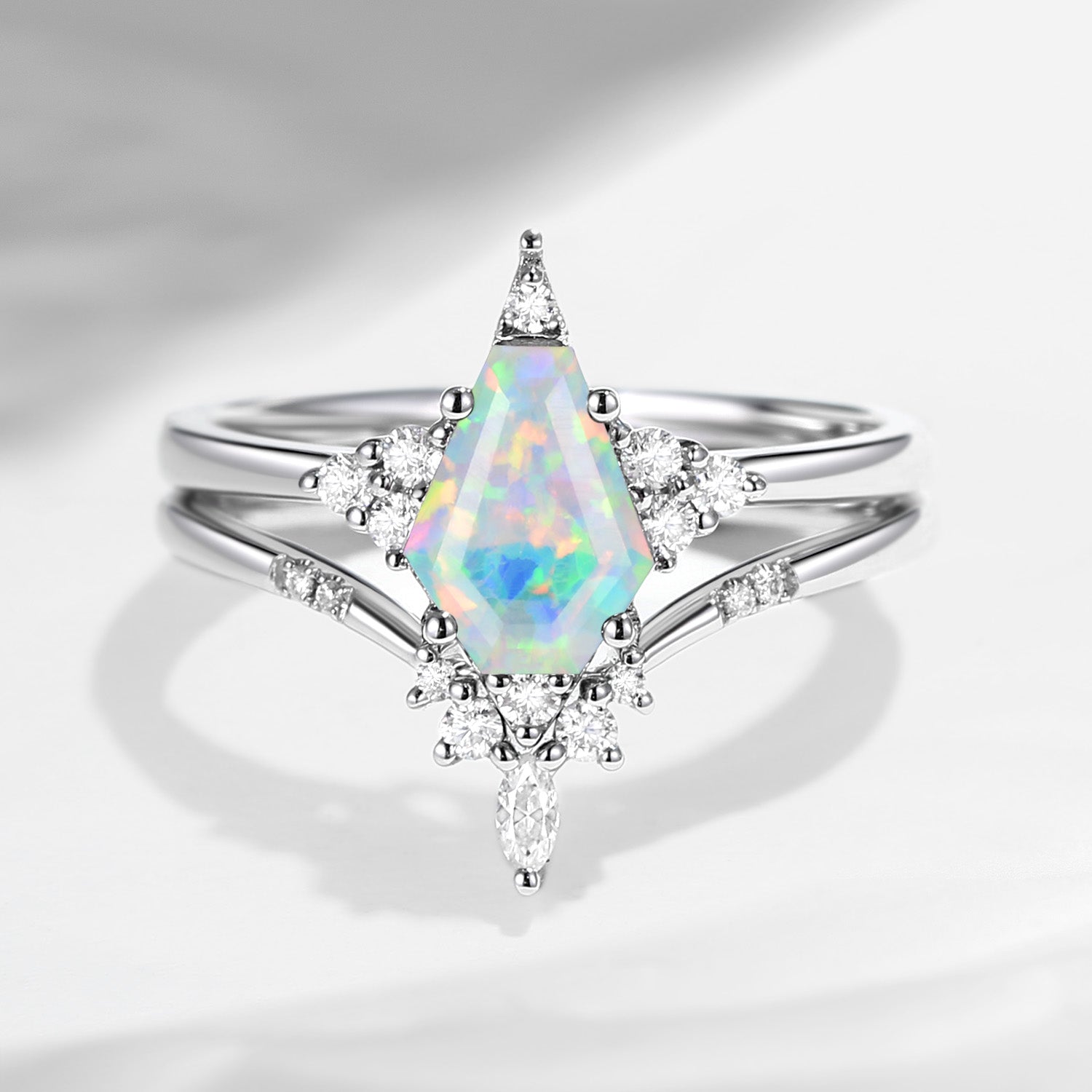 Unique Coffin Opal Engagement Star Ring Set 2pcs - Coffin Kite