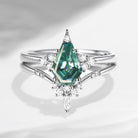 18K Unique Coffin Green Moissanite Engagement Ring Star Ring Set 2pcs - Coffin Kite