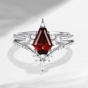 Unique Coffin Garnet Engagement Star Ring Set 2pcs - Coffin Kite