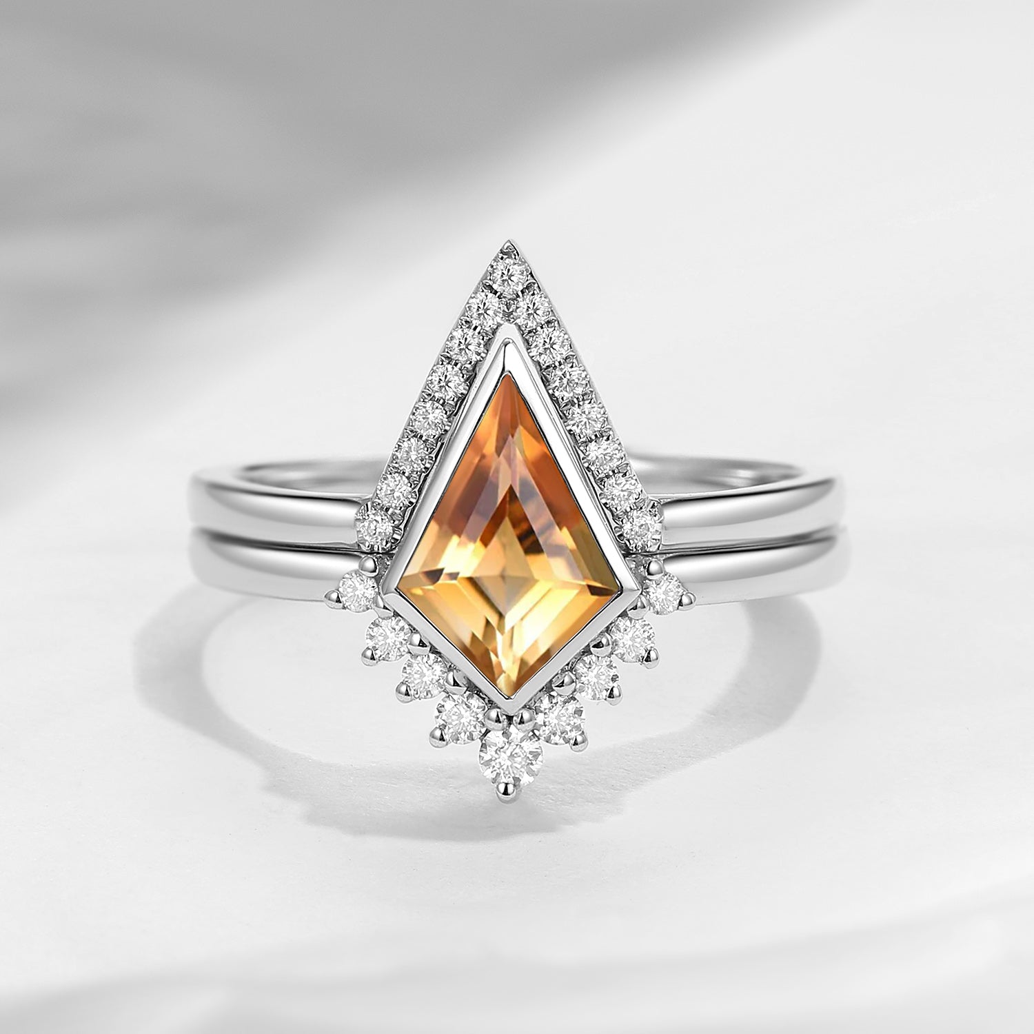 Classic Kite Cut Yellow Sapphire Ring Set 2pcs - Statement