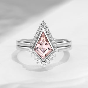 Classic Kite Cut Morganite Ring Set 2pcs - Statement