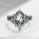 Crescent Moon | Coffin Cut Moss Agate 'Black Statement' Ring Set 2pcs