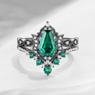 Crescent Moon | Coffin Cut Lab Emerald 'Black Statement' Ring Set 2pcs