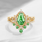 Crescent Moon | Coffin Cut Lab Tsavorite 'Till Death Do Us Part' Engagement Ring Set 2pcs
