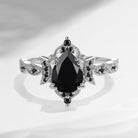 Unique Black Moissanite Engagement Ring In Pear Shape