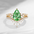 Pear Cut Lab Tsavorite Cluster Engagement Ring Set 2pcs - Vivian