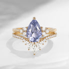 Pear Shaped Natural Spinel Classic Cluster Engagement Ring Set 2pcs - Vivian