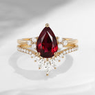 Classic Style Pear Natural Ruby Cluster Engagement Ring Set 2pcs - Vivian