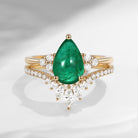 Classic Style Pear Natural Emerald Cluster Engagement Ring Set 2pcs - Vivian