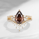 Pear Shaped Cluster Coffee Brown Moissanite Engagement Ring Set 2pcs - Vivian