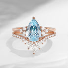 Pear Cut Aquamarine Cluster Engagement Ring Set 2pcs - Vivian