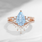 Pear Fantasy Carved Natural Aquamarine Cluster Engagement Ring Set 2pcs - Vivian