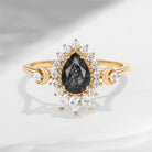 Crescent Moon | Pear Cut Black Rutilated Quartz Cluster Halo Ring