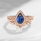 Unique Pear Cut Lab Sapphire Engagement Halo Ring