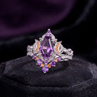 Celtic Moon - Coffin Cut Natural Amethyst Infinity Engagement Ring Set with Citrine Accents