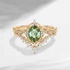 Antique Oval Natural Verdelite Vintage Engagement Ring Bridal Set 2pcs