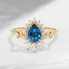 Crescent Moon | Blue Topaz Engagement Halo Ring Mystic Moon