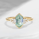 Long Hexagon Mint Moissanite Vintage Cluster Ring