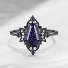 Crescent Moon | Coffin Cut Blue Sandstone Vintage Inspired 'Evermore' Black Gold Engagement Ring