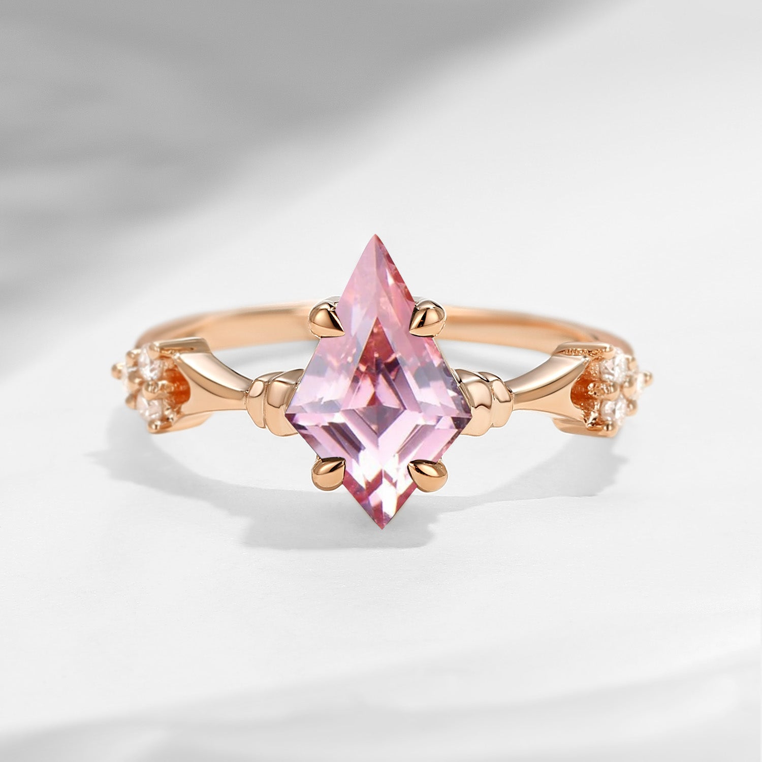 Vintage Inspired Kite Cut Pink Lab Diamond Engagement Ring