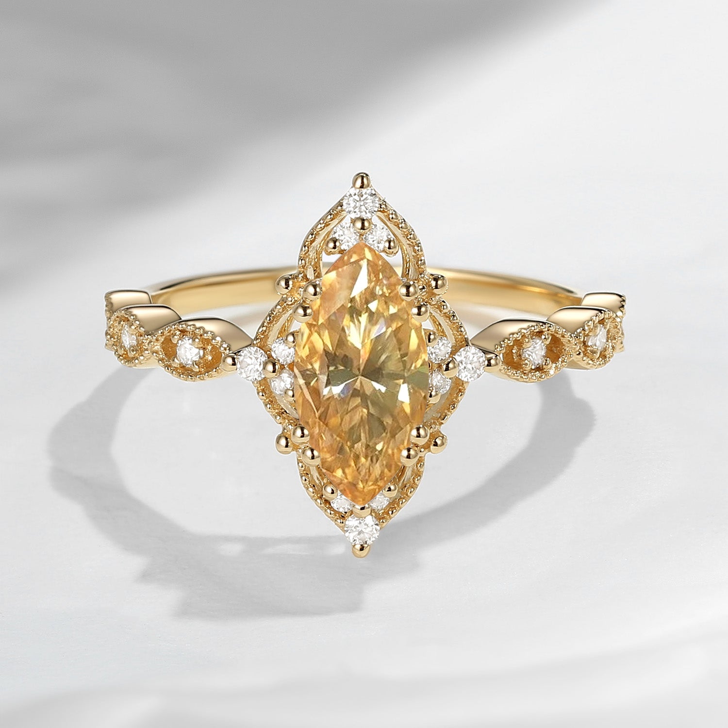 2.5ct 18K Unique Marquise Champagne Moissanite Engagement Ring