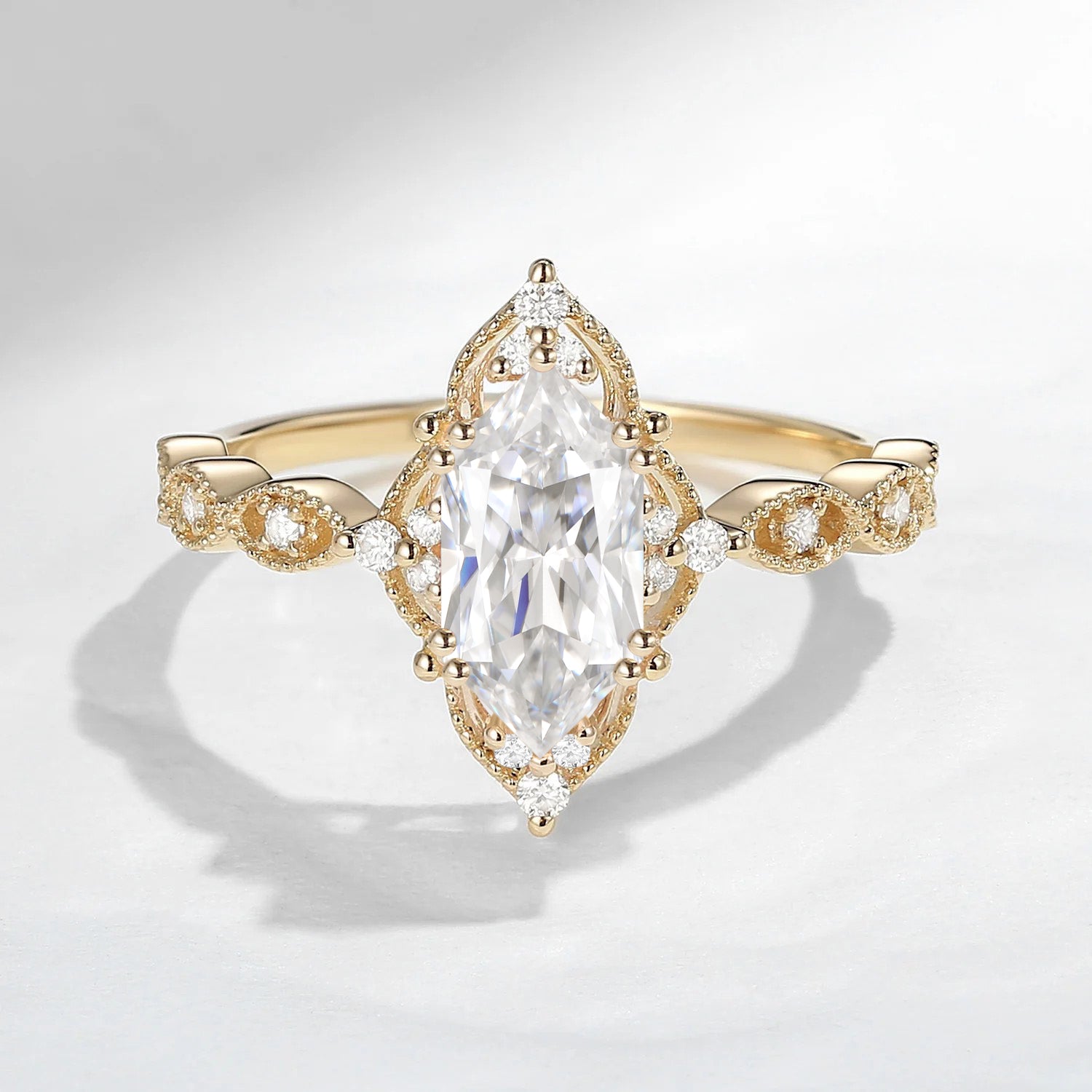 Vintage Inspired - 18K Dutch Marquise Cut Moissanite Vintage Marquise Engagement Ring