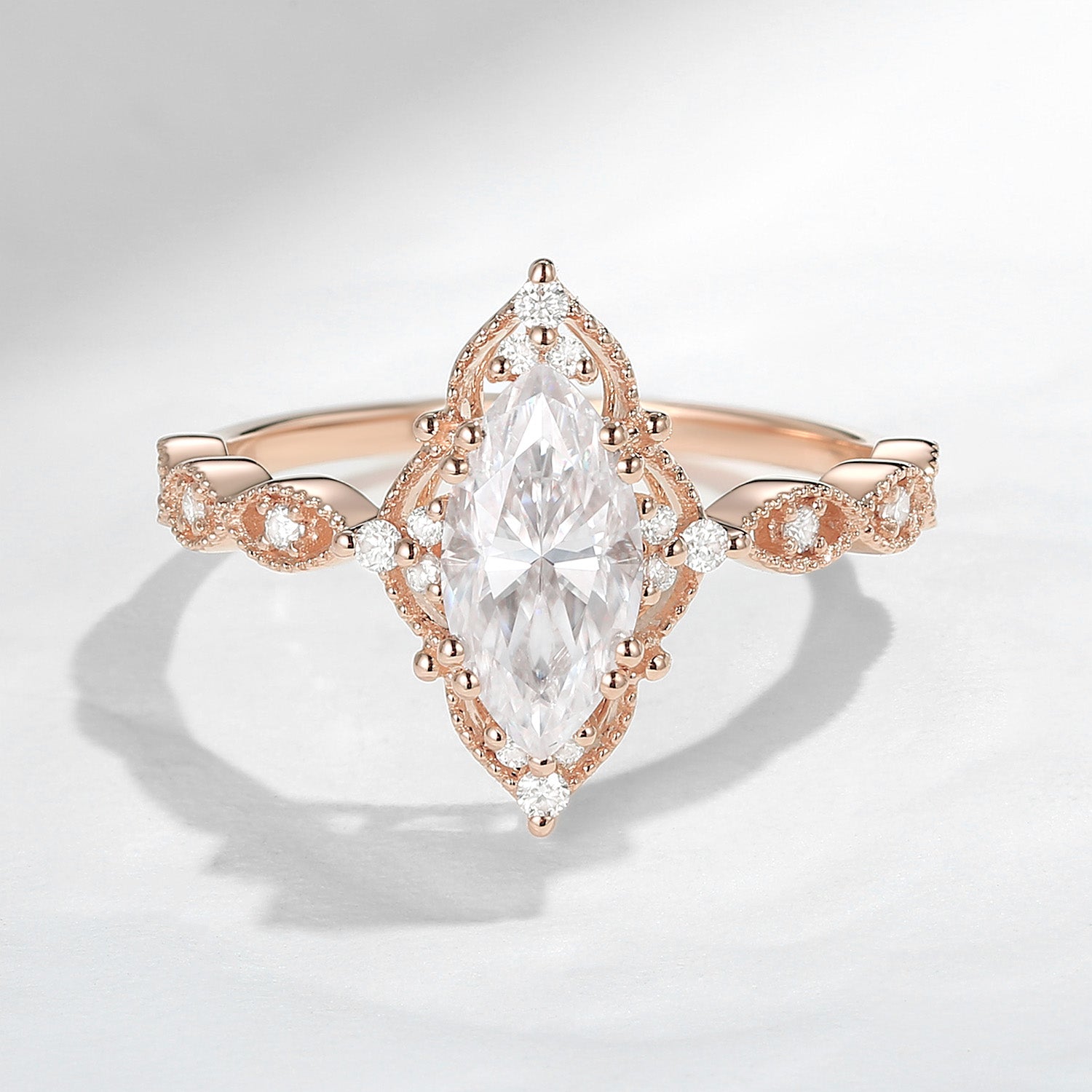 2.5ct 18K Unique Marquise Moissanite Engagement Ring