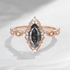 18K Unique Marquise Black Rutilated Quartz Vintage Inspired Engagement Ring