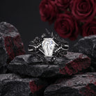 Gothic Nature Inspired Coffin Moissanite Rosebuds Leafy Two-Tone Cage Ring Set 2pcs - 'Thorns & Roses'