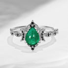 Crescent Moon | Unique Gothic Pear Cut Natural Emerald Engagement Ring - Eclipse