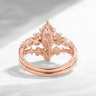 Thorns & Roses - Nature Inspired Marquise Cut Moissanite Twisted Engagement Ring Set with Hidden Rose Engraving
