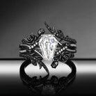 Gothic Nature Inspired Coffin Moissanite Rosebuds Leafy Two-Tone Cage Ring Set 2pcs - 'Thorns & Roses'