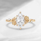 Romantic Rose - Nature Inspired Marquise Cut Moissanite Flower Engagement Ring with Rose-inspired Band