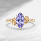 Thorns & Roses - Nature Inspired Marquise Lab Lavender Sapphire Flower Engagement Ring with Rose-inspired Band